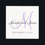 Servilleta De Papel Cuadros de papel clásicos de monograma morado negr<br><div class="desc">Cuadros clásicos de papel Boda de Monograma Negro y Blanco y Ligero Púrpura para bodas y aniversarios. Diseño de Elke Clarke ©. Disponible en www/zazzle.com/monogramgallery*. Fuentes de script elegantes. Personalizar con sus nombres de novia y novio,  fecha boda y colores bodas.</div>