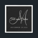 Servilleta De Papel Cuadros de papel clásicos para monogramas en blanc<br><div class="desc">Cuadros clásicos de papel de Boda en monograma negro y blanco y gris para bodas y aniversarios. Diseño de Elke Clarke ©. Disponible en www/zazzle.com/monogramgallery*. Fuentes de script elegantes. Personalizar con sus nombres de novia y novio,  fecha boda y colores bodas.</div>