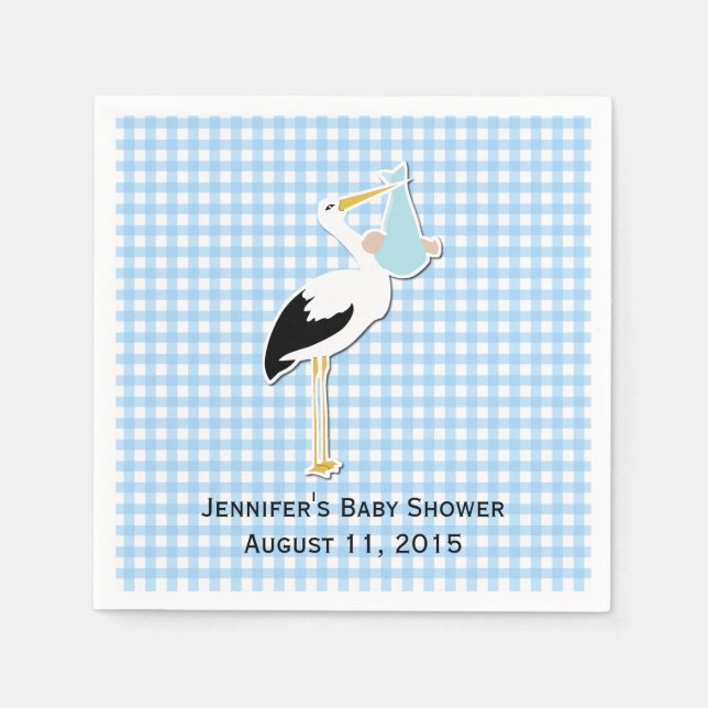 Servilleta De Papel Cuadros de papel de Baby Shower de Blue Gingham y  (Anverso)