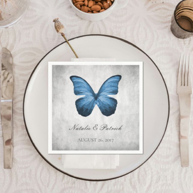 Servilleta De Papel Cuadros de papel de Boda de mariposa azul (Blue Butterfly Wedding Paper Napkins)