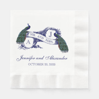 Servilleta De Papel Cuadros de papel de Boda de pavo real de monograma