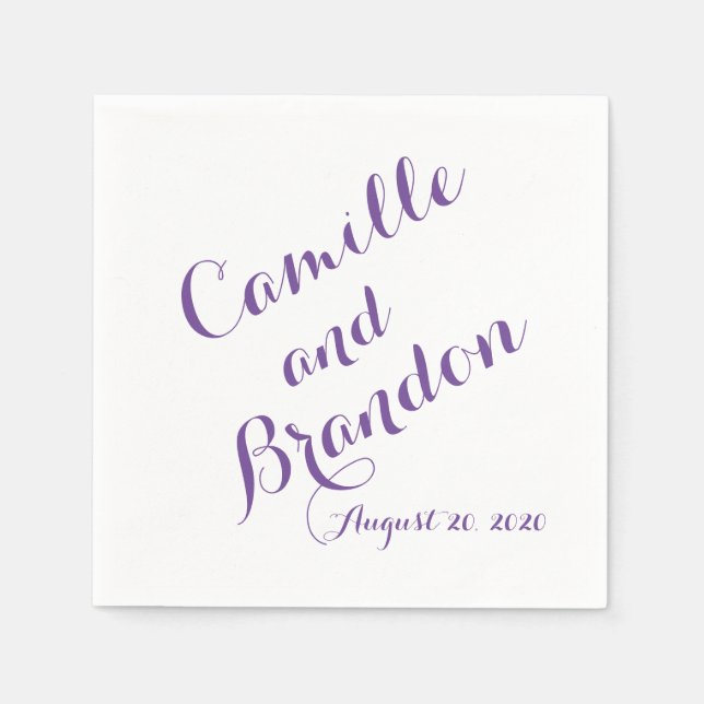 Servilleta De Papel Cuadros de papel de Boda Purple Script (Anverso)