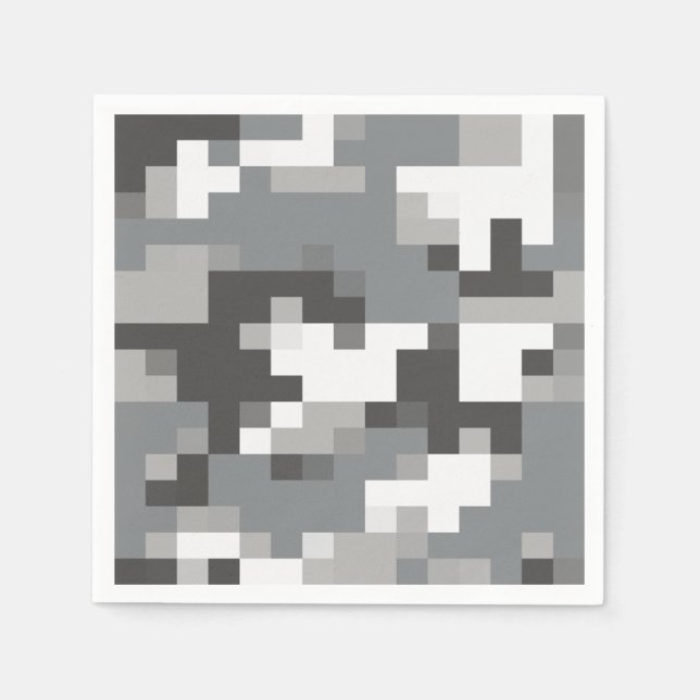 Servilleta De Papel Cuadros de papel de camuflaje digital blanco y gri (Anverso)