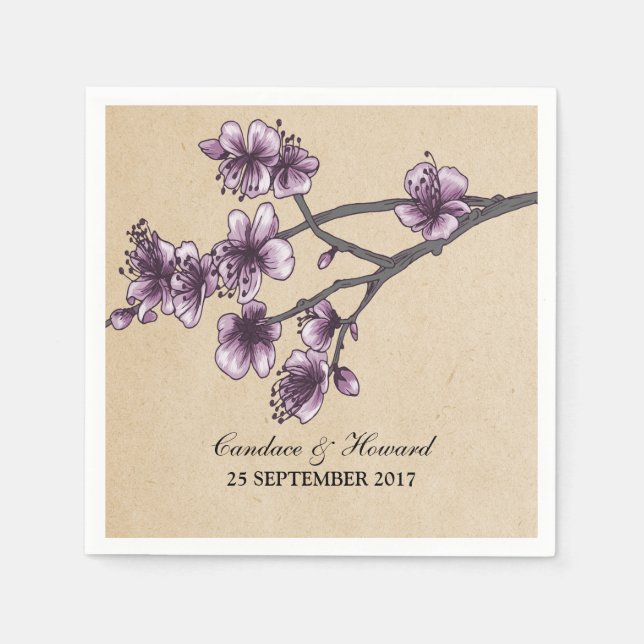 Servilleta De Papel Cuadros de papel de cerezo violeta morado (Anverso)