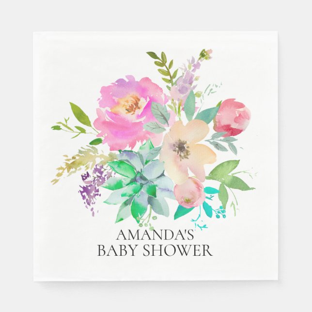 Servilleta De Papel Cuadros de papel de ducha de flores y suculentos (Anverso)