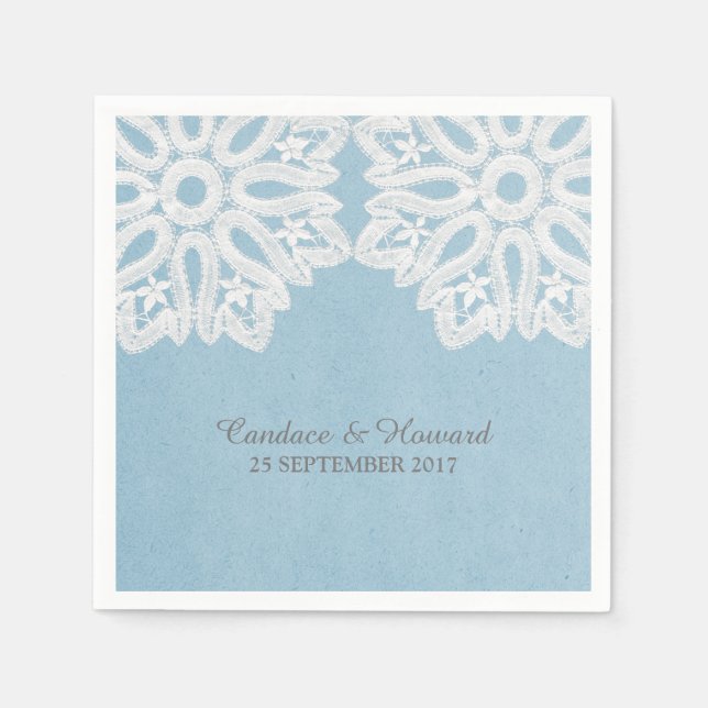Servilleta De Papel Cuadros de papel de encaje de elegancia azul (Anverso)