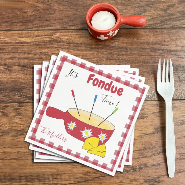 Servilleta De Papel Cuadros de papel de Fiesta de Cheese Fondue (Stack of napkins on the table)