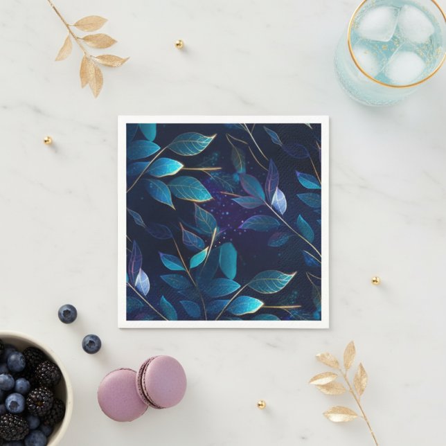 Servilleta De Papel Cuadros de papel de hojas azules brillantes (Lovely set of napkins for your blue-themed party.)