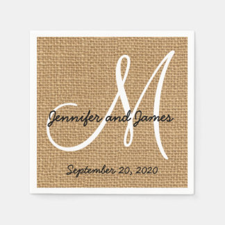 Servilleta De Papel Cuadros de papel de monograma rústico Burlap
