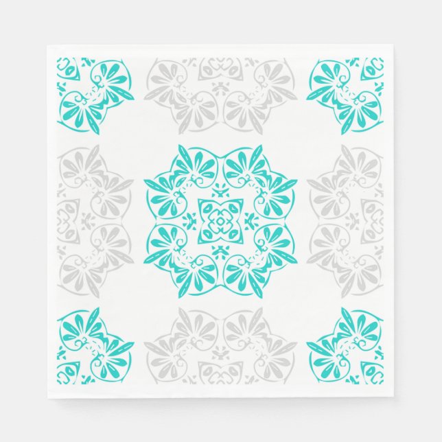 Servilleta De Papel Cuadros de papel de patrón Aqua and Soft Gray Fanc (Anverso)
