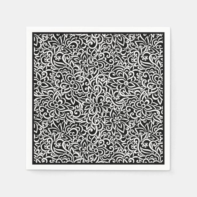 Servilleta De Papel Cuadros de papel-Floral Damask negro (Anverso)