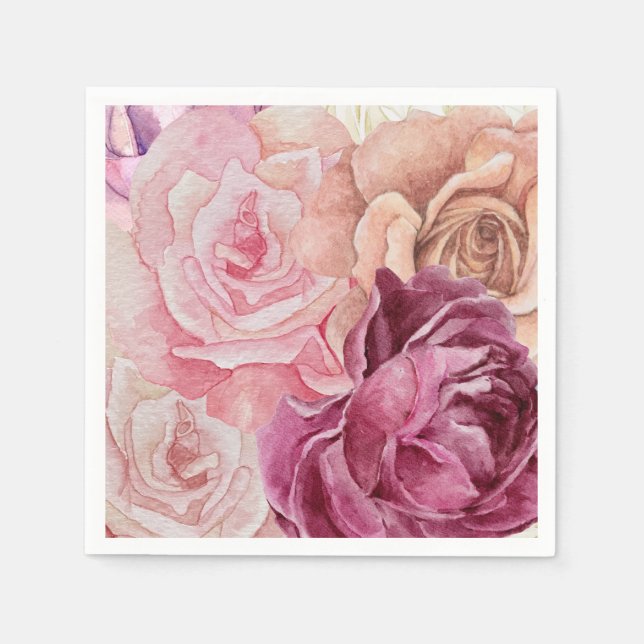 Servilleta De Papel "Cuadros de papel Rosa de acuarela - Elegante Flor (Anverso)