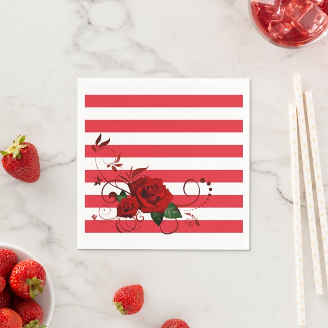 Servilleta De Papel Cuadros de papel, Rosa Roja y Blanca Floral (In situ)