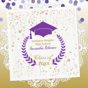 Servilleta De Papel Cuadros del Partido de Graduación Purple Cap y Lau
