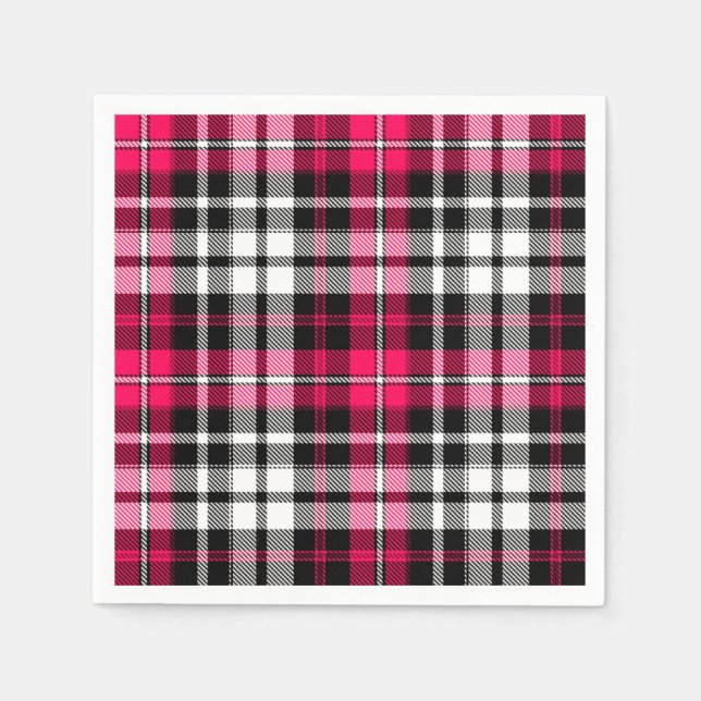 Servilleta De Papel Cuadros Escoceses Rosa Negro Blanco Tartán  (Anverso)