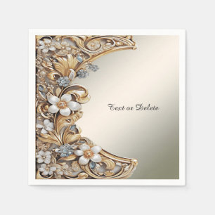 Servilleta De Papel Cuadros florales blancos y dorados decorativos