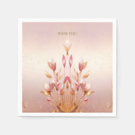 Servilleta De Papel Cuadros florales de hojas doradas rosadas