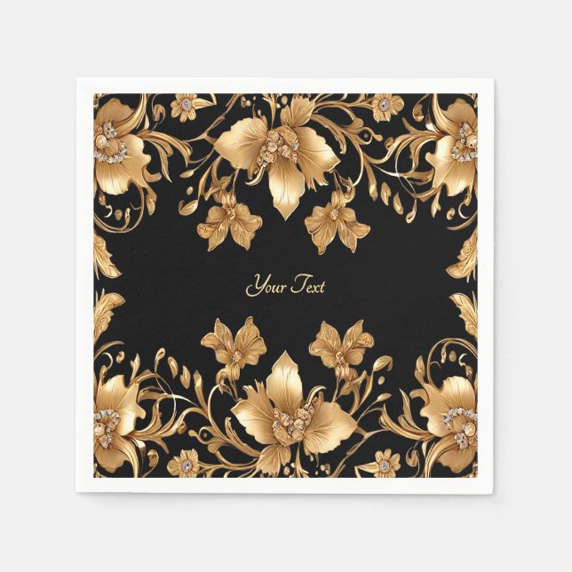 Servilleta De Papel Cuadros florales Gold Black Ornate (Anverso)