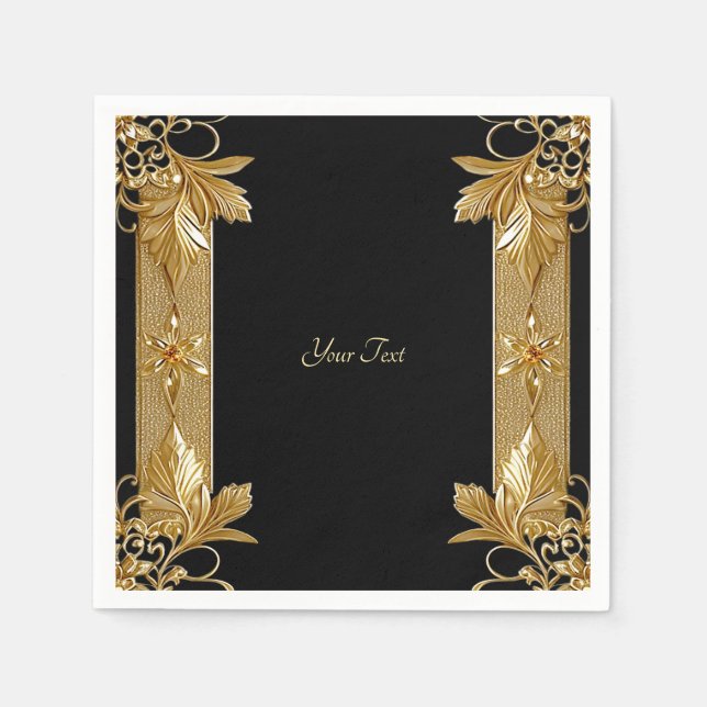 Servilleta De Papel Cuadros florales Gold Black Ornate (Anverso)