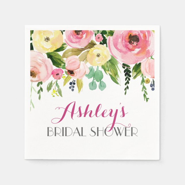 Servilleta De Papel Cuadros florales rosados hermosos amarillos (Anverso)