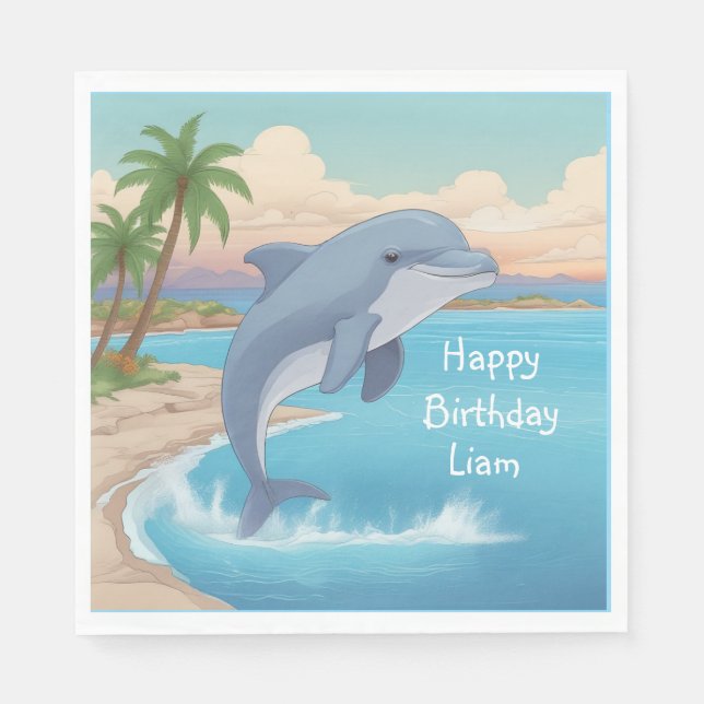 Servilleta De Papel Cuadros para delfines felices (Anverso)