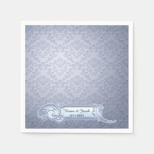 Servilleta De Papel Cuadros personalizados de boda Ice Blue Damask (Anverso)