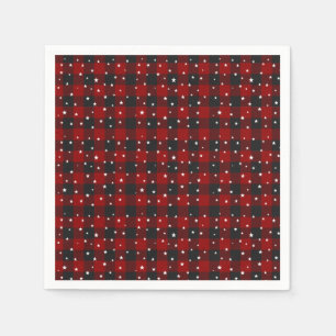 Servilleta De Papel Cuadros rojos y negros con estrellas