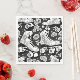 Servilleta De Papel Cuadros, rosas, diseño blanco y negro.