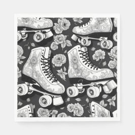 Servilleta De Papel Cuadros, rosas, diseño blanco y negro.