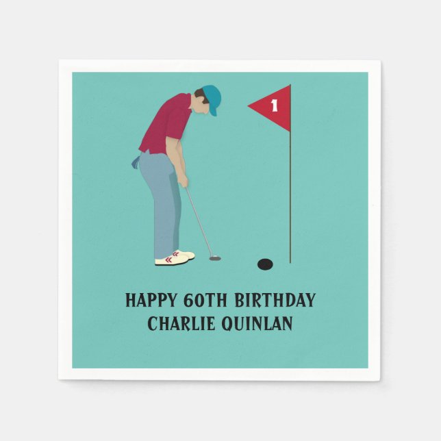 Servilleta De Papel Cuadros temáticos del golfer Verde azulado azul (Anverso)