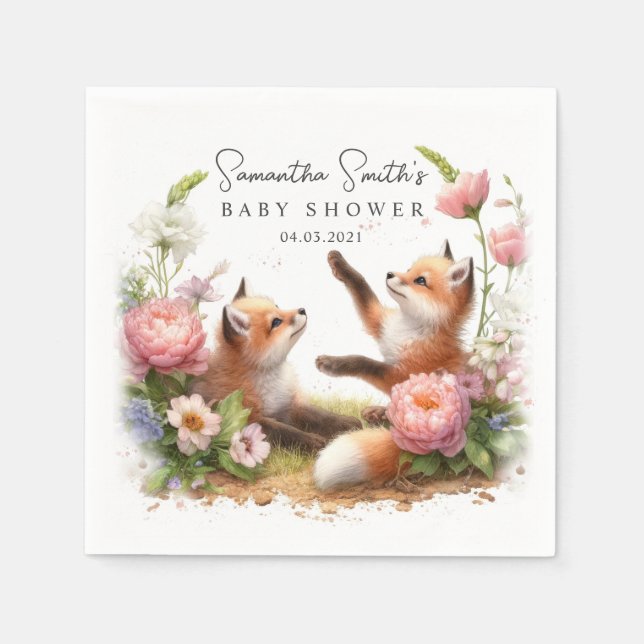 Servilleta De Papel Cuadros Woodland Baby Foxes Baby Shower Primavera (Anverso)