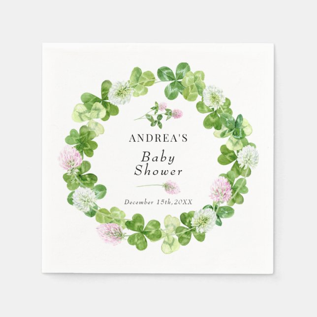 Servilleta De Papel Cuádruple Lazo | Hojas de Shamrock | BABY SHOWER (Anverso)