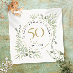 Servilleta De Papel Cualquier año de aniversario de boda con hojas ver