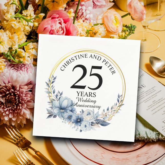 Servilleta De Papel Cualquier Boda elegante aniversario floral azul (Subido por el creador)