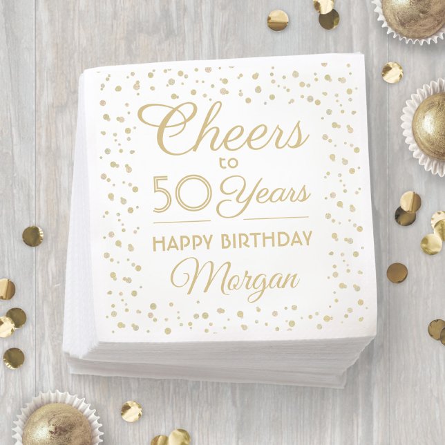 Servilleta De Papel Cualquier Cumpleaños Brindis Elegante Blanco y Dor (Subido por el creador)