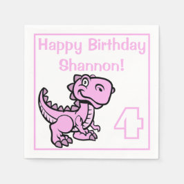 Servilleta De Papel Cualquier cumpleaños de dinosaurio rosado de edad