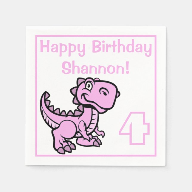 Servilleta De Papel Cualquier cumpleaños de dinosaurio rosado de edad (Anverso)