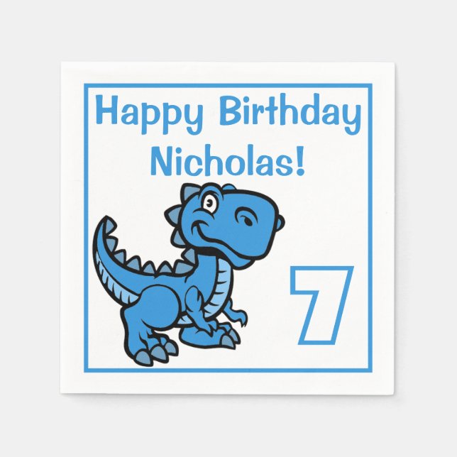 Servilleta De Papel Cualquier Edad Azul T Rex Dinosaurio Cumpleaños (Anverso)