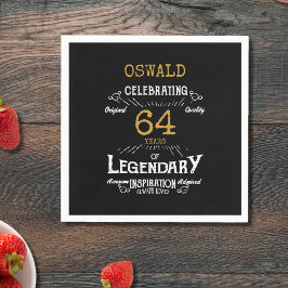 Servilleta De Papel Cualquier edad Cumpleaños Black Gold Retro Legenda