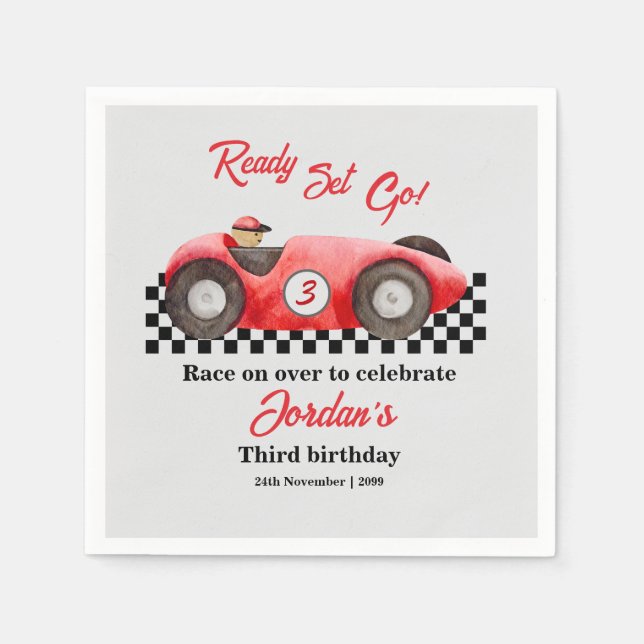Servilleta De Papel Cualquier Edad Cumpleaños Red Race Car Ready Go (Anverso)
