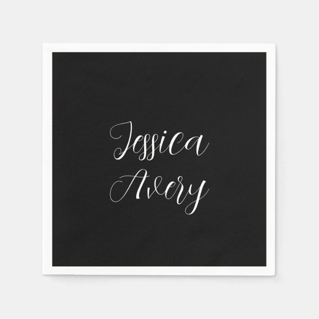 Servilleta De Papel Cualquier nombre | Elegante guión blanco editable  (Anverso)