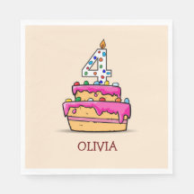 Cuarto cumpleaños chica, cuatro en pastelito rosa 