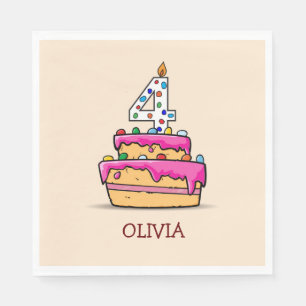 Servilleta De Papel Cuarto cumpleaños chica, cuatro en pastelito rosa