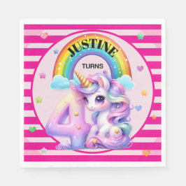 Servilleta De Papel Cuarto cumpleaños de arcoiris y unicornio