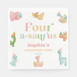 Servilleta De Papel Cuatro A-Saurus Dinosaur 4ª Fiesta de Cumpleaños