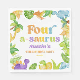 Servilleta De Papel Cuatro A-Saurus Dinosaur 4ª Fiesta de Cumpleaños