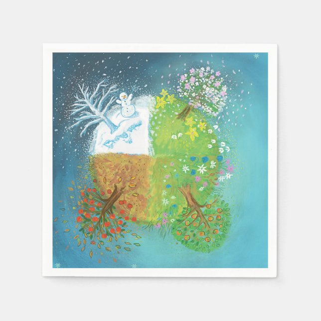 Servilleta De Papel Cuatro estaciones en la Tierra (Anverso)