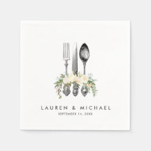 cubertería marfil vegetación floral toallas bodas