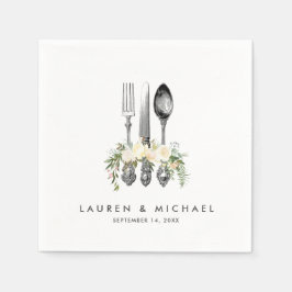 Servilleta De Papel cubertería marfil vegetación floral toallas bodas