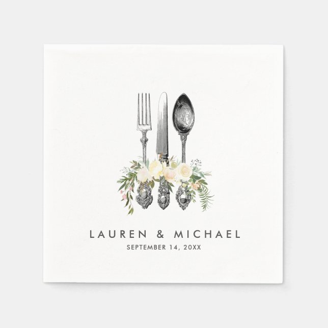 Servilleta De Papel cubertería marfil vegetación floral toallas bodas (Anverso)